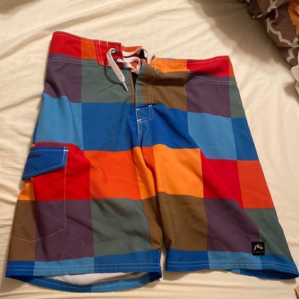 RUSTY Men’s 30 Blue Red Green Orange Board Shorts